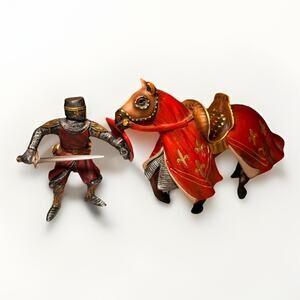 Schleich Knight Figure w/ Armored War Horse Red Medieval Set Hand Painted